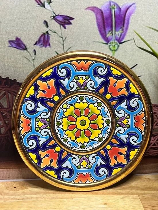 Cearco Spanish Decorative Wall Plate Hand Painted Enamels 24K Gold Foil Rim - Picture 5 of 11